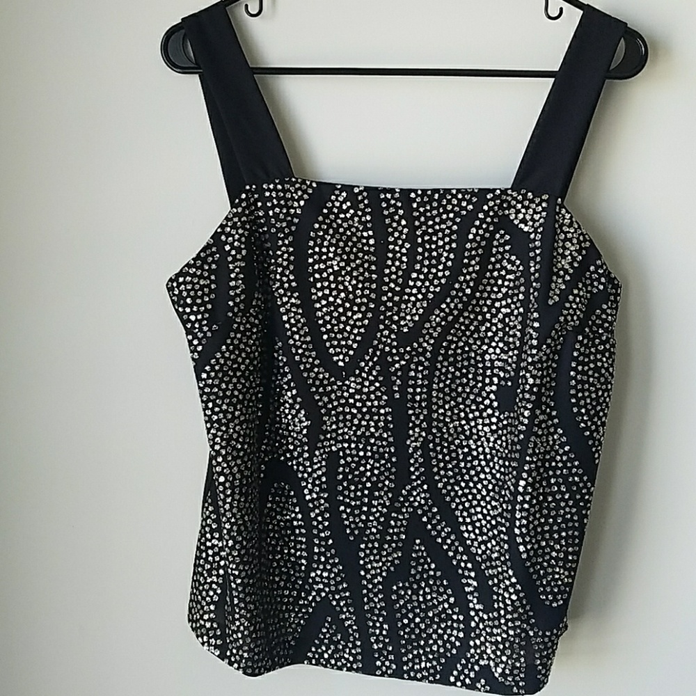 Black Tank Top Gold $ Silver Sequins Boston Maid
